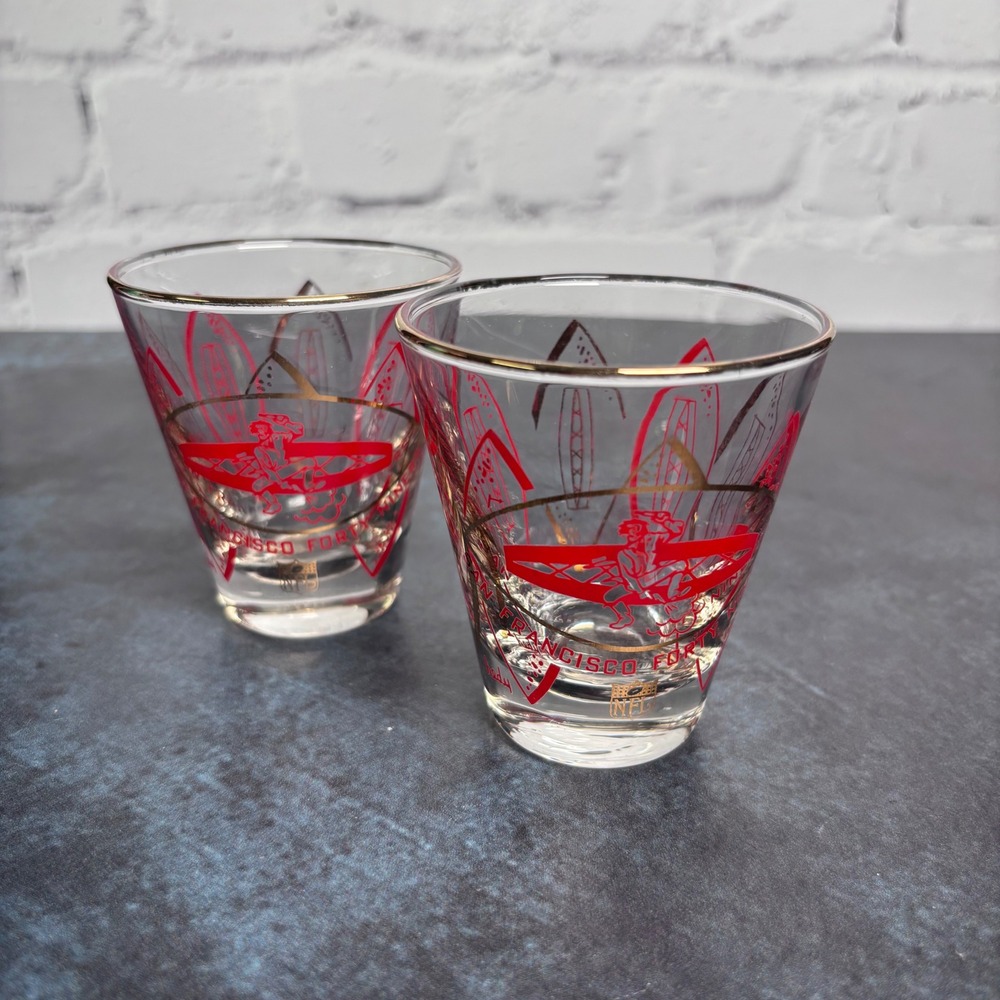 Hedy NFL 1960's San Francisco 49ers 3" Whiskey Bar Glass Vintage Set of 2